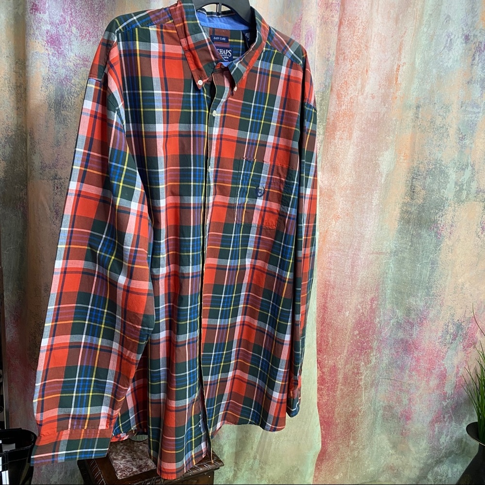 📌Chaps Easy Care Red, Green, White Plaid Button Down Shirt